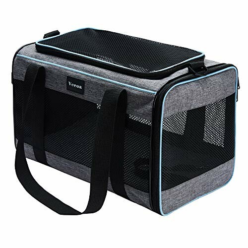 Gray and black pet carrier bag with mesh sides